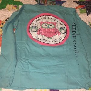 Simply Southern light blue owl tee
